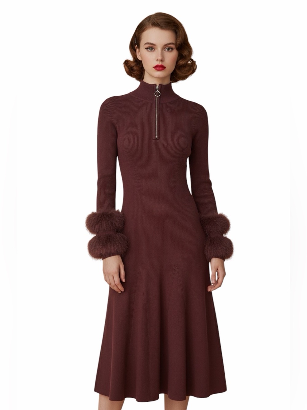 Tyler Bõe New Celia Knit Fur Sleeve Dress.